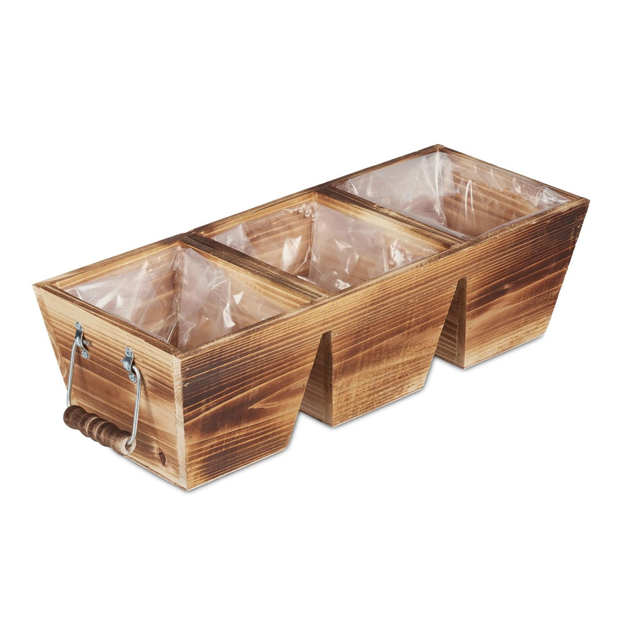 Relaxdays Blumenkasten aus Tannenholz in Natur, 3 Fächer, B/T/H: 43,5 x 17,5 x 12,5 cm - Bild 2