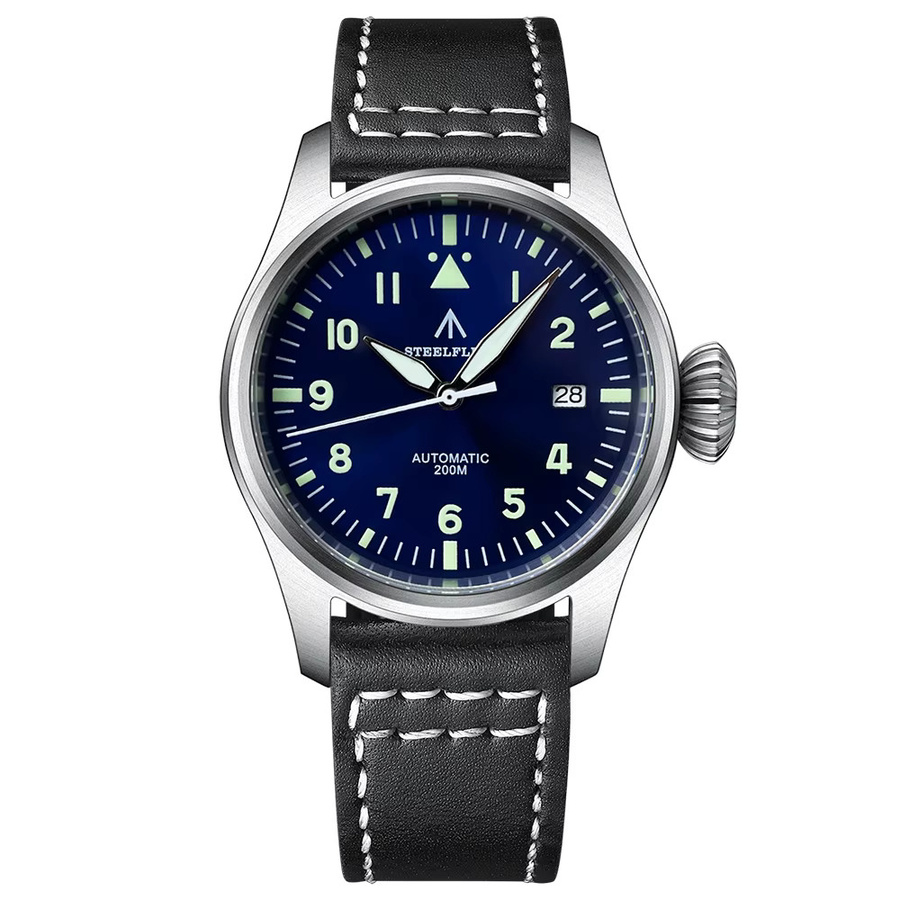 STEELFLIER Herrenuhr, Automatik, Edelstahl, Blau, Leder, 20 ATM - Bild 6