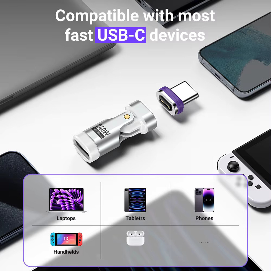 AUFU Magnetischer USB C OTG Adapter 16pin 240W Schnellladegerät Konverter für iPhone 16 15 und Macbook in Weiß/Silber - Bild 3