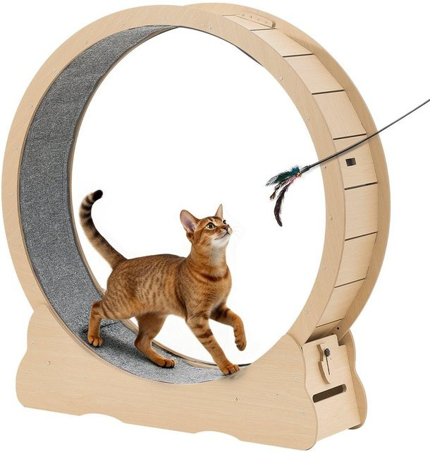 Buying Solutions MB Katzen-Laufrad aus Holz in Braun mit Teppich-Laufbahn, Durchmesser: 120 cm - Bild 1