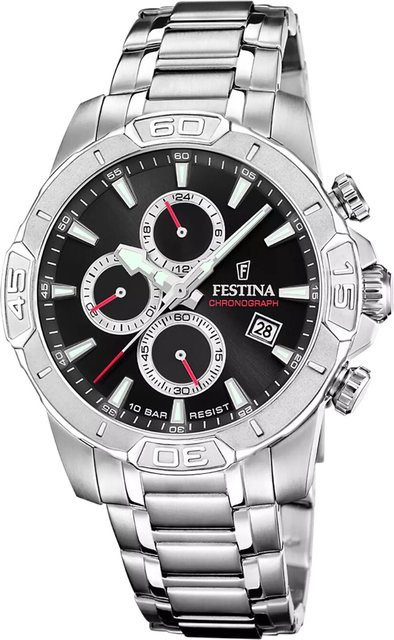 Festina Chronograph Herrenuhr, Edelstahl, Quarz, 45 mm, Schwarz, 10 ATM - Bild 1