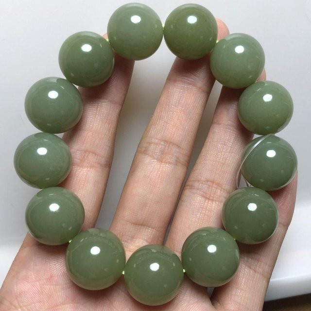 Perlenarmband Hetian Jade Chalcedon, Hellgrün, 16 mm, Unisex - Bild 1