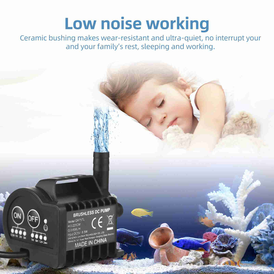 Mini 5V Wasserpumpe QR75TL von mfySpace in Schwarz mit 4 Gängen, Timing-, Beschleunigungs- und Verzögerungsfunktion, max. 600L/h Durchfluss und 2m Förderhöhe - Bild 5