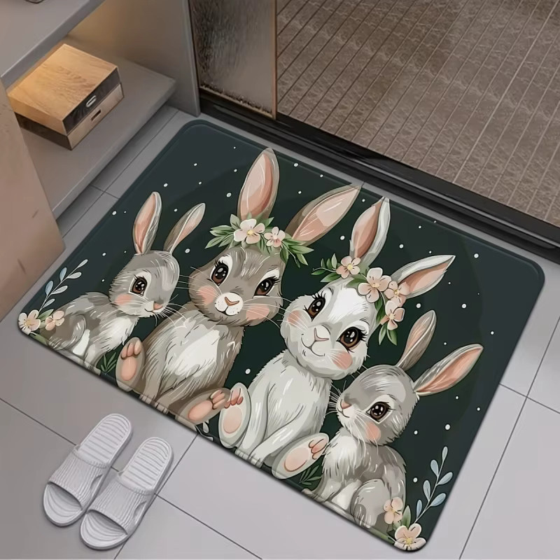VIKAMA Oster-Fußmatte mit Frühlingshasen-Girlande und floralem Design, mehrfarbig, B/T: 60 x 40 cm - Bild 4
