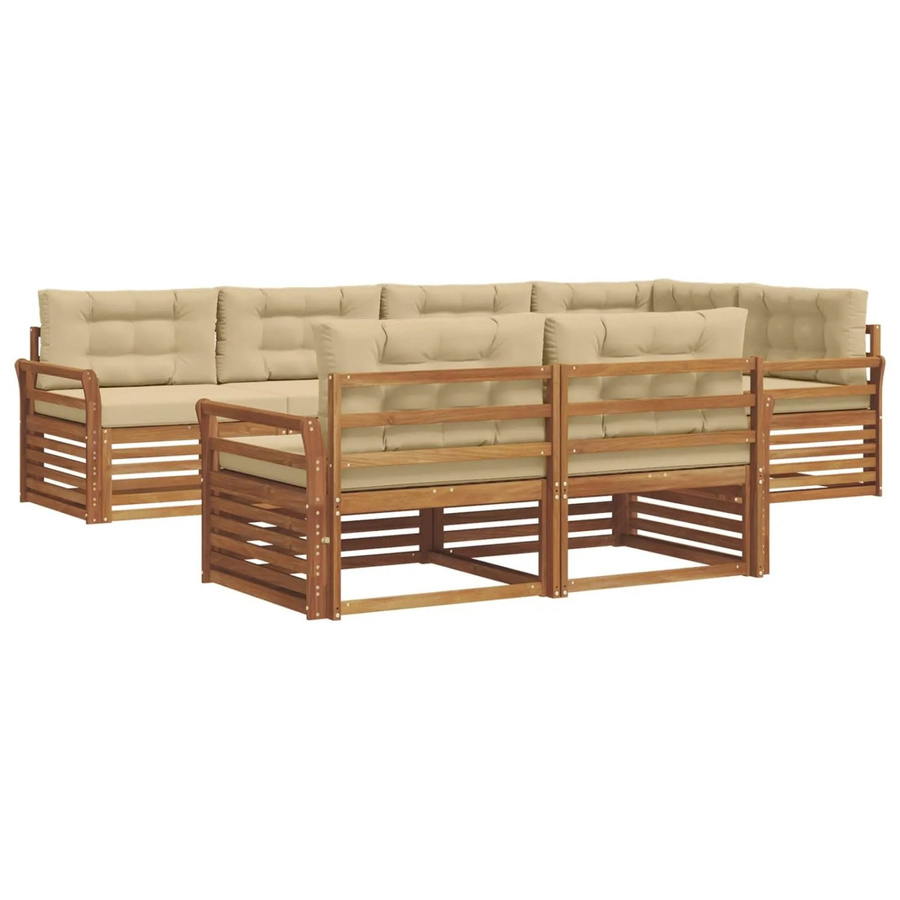 vidaXL Outdoor-Sofagarnitur 7-tlg. in L-Form aus Akazienholz mit Kissen, Natur und Beige - Bild 2