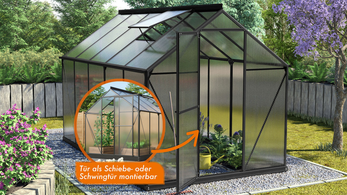 Vitavia Gewächshaus Triton 2500 Schwarz mit Stahlfundamentrahmen und Polycarbonat-Dachfenstern, 2,5 m² - Bild 2