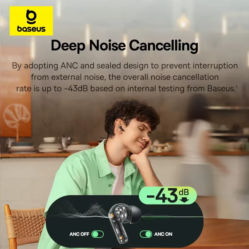 Baseus Bass EP10/BP1 NC True Wireless In-Ear Kopfhörer mit ANC Geräuschunterdrückung, Bluetooth 6.0 und 4 Mikrofonen, Schwarz - Bild 2