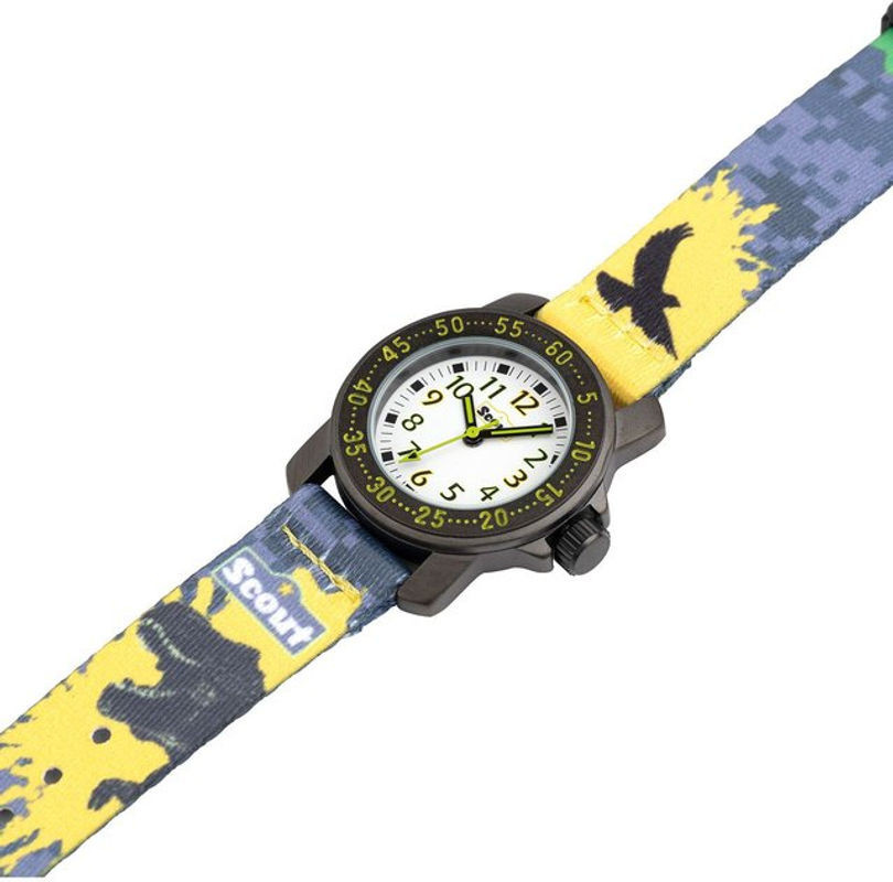 Scout Jungenuhr Action Boys T-Rex in Schwarz/Blau mit Textilarmband und Tierprint - Bild 1