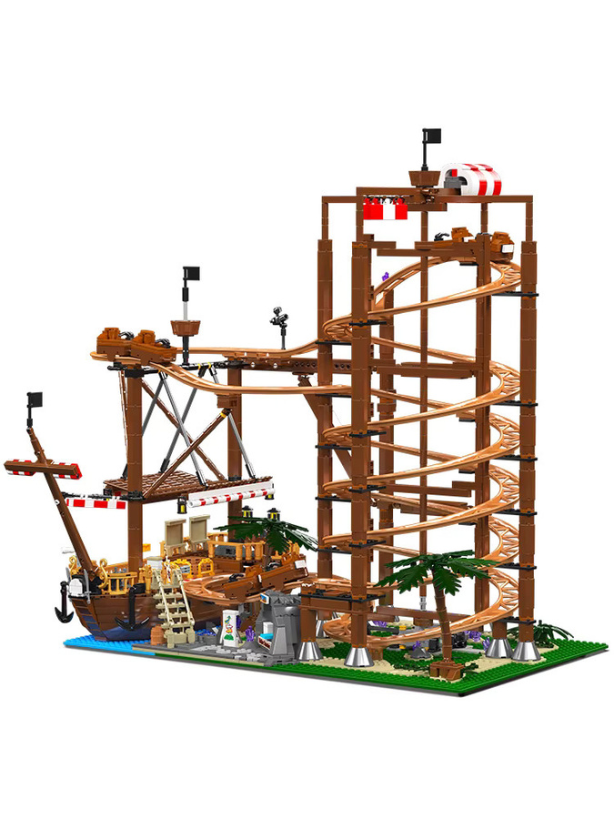 Mould King Doppelhelix-Achterbahn mit Piratenschiff, Baustein-Set, ab 14 Jahren - Bild 4