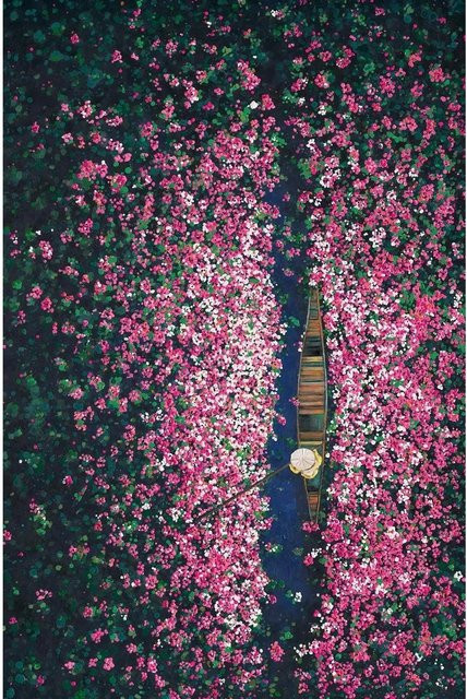 Art Universe Leinwandbild Blumenboot, modernes florales Motiv in Multicolour, Breite: 80 cm, Höhe: 120 cm - Bild 1