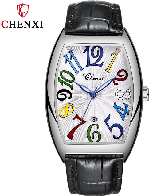 CHENXI Armbanduhr, Quarz, Aluminium, Tonneau, 45 mm, Leder, Grau, Herren - Bild 1