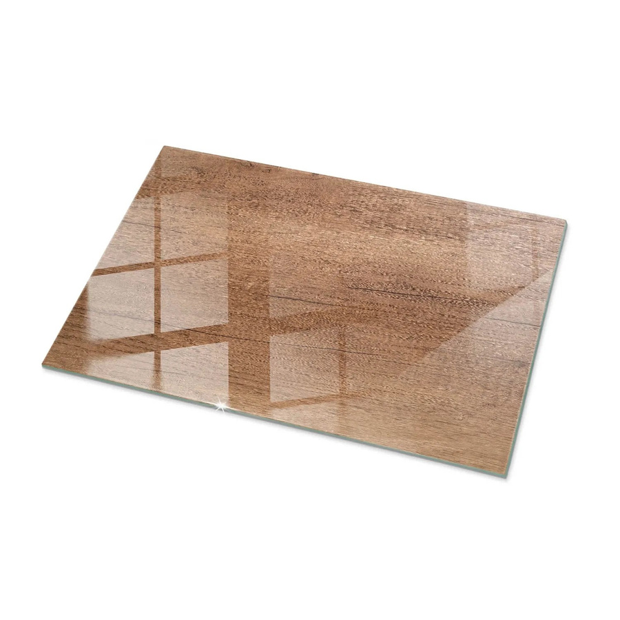 Tulup Couchtischplatte aus Glas in Braun mit natürlichem Holzmuster, Rechteckig, B/T: 100 x 70 cm - Bild 2