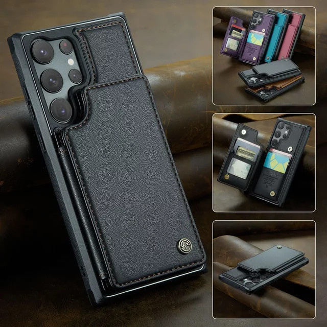 Luxus Leder Brieftasche und Handyhülle für Samsung Galaxy S24 Ultra S23 S22 S21 S20 FE Note 10 Plus mit Kartenfächern in Schwarz oder Braun - Bild 1