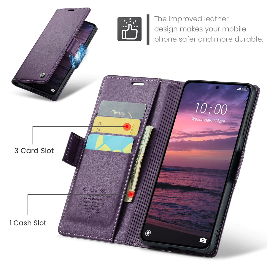 CaseMe Magnetische PU-Lederhülle mit Kartenhalter für Xiaomi Redmi Note 15 Pro 4G 5G und Redmi Note 15 Pro Plus in Lila - Bild 4