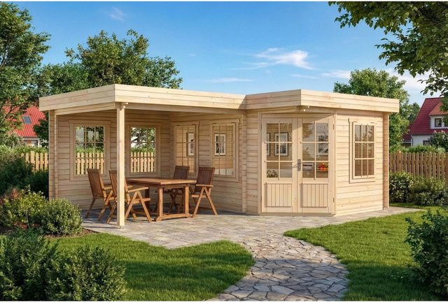 Alpholz Gartenhaus Pepe 5-Eck mit Flachdach, unbehandelt, B/T: 422 x 274 cm - Bild 1