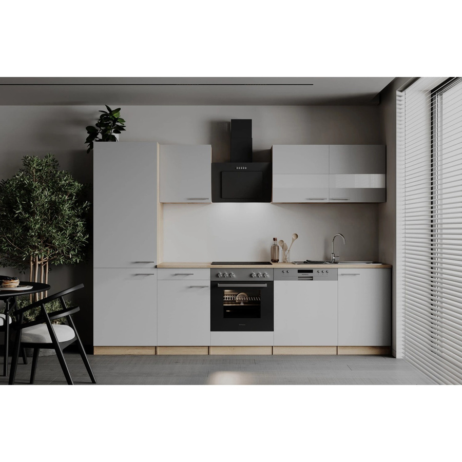 Respekta Küchenzeile Merle modern in Weiß mit Eiche Sägerau Nachbildung, Breite: 280 cm, Höhe: 200 cm, Tiefe: 54,5 cm - Bild 2