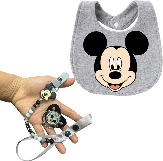 Disney Baby-Schnuller-Set mit Lätzchen und Schnullerhalter in Grau - Bild 1