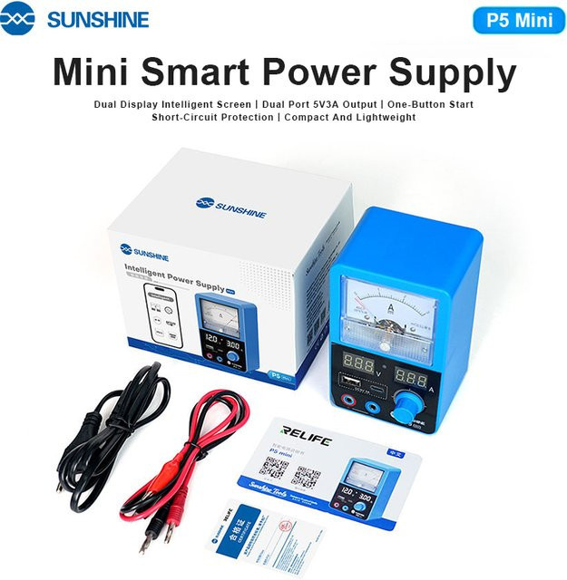 SUNSHINE P5 Mini-Smart-Netzteil in Blau mit USB-C und USB-A Anschlüssen sowie Echtzeit-Spannungs- und Stromanzeige (5 V/3 A) - Bild 1