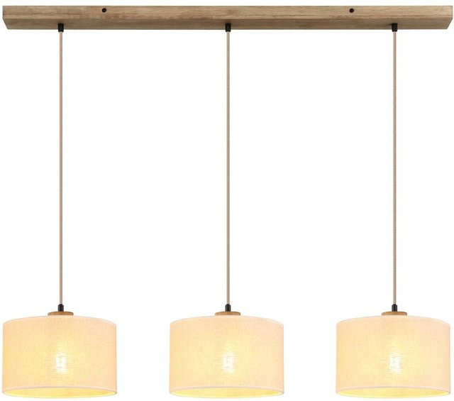 GLOBO Pendelleuchte Jule in Braun aus Holz und Leinen mit 3 E27 Fassungen, B/H/T: 25 x 120 x 100 cm - Bild 1