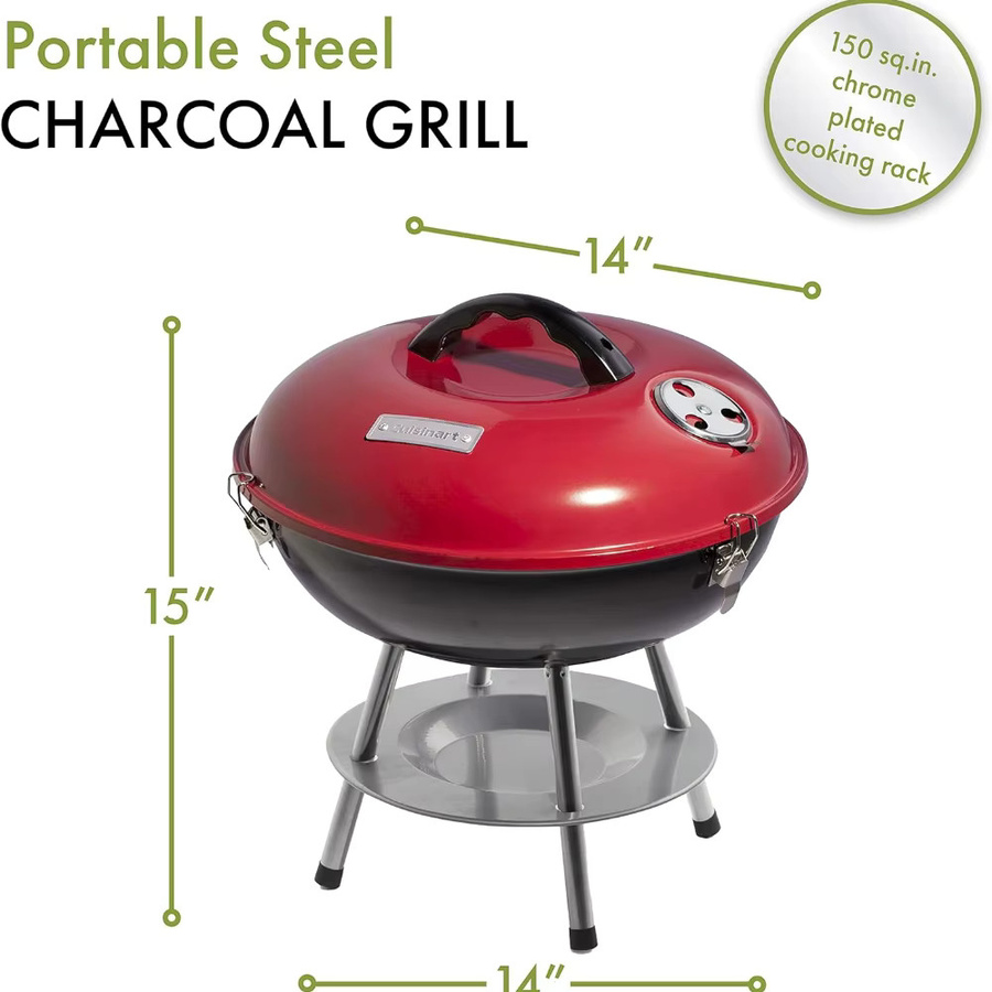 Tragbarer Holzkohle-Kesselgrill in Chrom für Camping und Terrasse - Bild 3