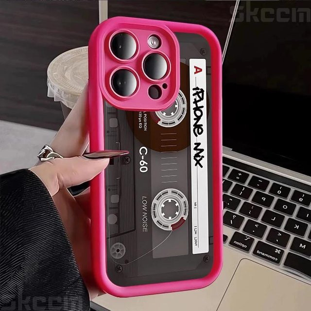 Stoßfeste Silikon Handyhülle mit Glückliches Kassetten-Druck für iPhone 16 15 14 13 12 11 Pro Max Plus in Pink - Bild 1