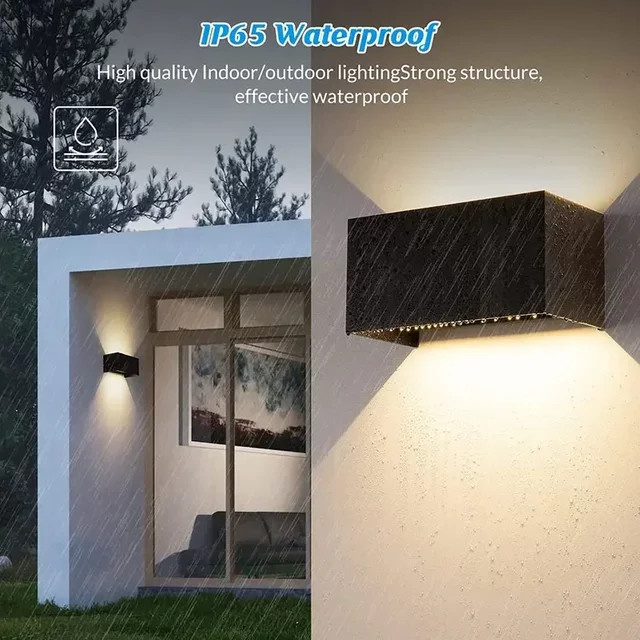 OSABO LED Wandleuchte aus Aluminium für Außen und Innen, Up-Down Licht, IP65 wasserdicht, modern rechteckig, Warmweiß, Schwarz oder Weiß - Bild 1
