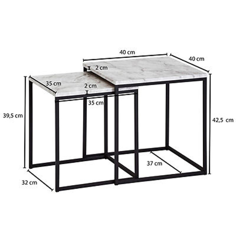 Wohnling Beistelltisch 2er-Set in weißer Marmor Optik mit schwarzem Stahlgestell - Bild 5