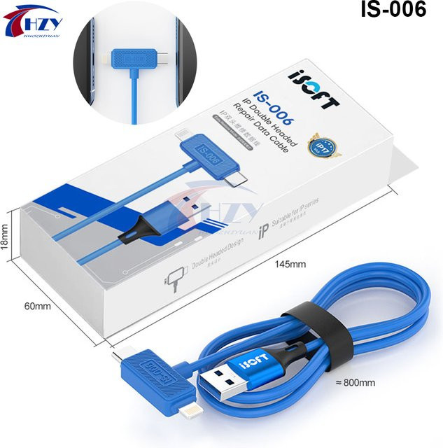 ISOFT IS-006 Doppelseitiges Wartungs-Datenkabel mit USB-C Schnittstelle für iPhone und iPad in Blau - Bild 1