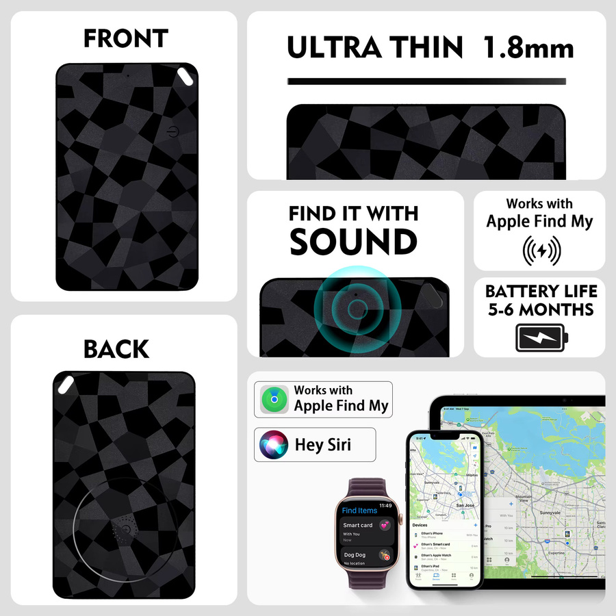 Fine Track Slim Smart Finder wiederaufladbare Tracker-Karte für Apple Find My kompatibel mit iOS in Schwarz oder Lila - Bild 4