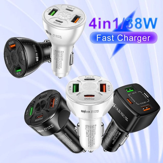 38W Autoladegerät mit 2 USB-A und 2 USB-C Anschlüssen für schnelles Laden von iPhone, Xiaomi und Samsung - Bild 1