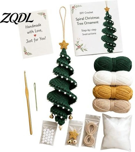 ZiQiDongLai DIY-Bastelset für Weihnachts-Häkelpuppen mit Schneemann-Muster, Weihnachtsornament aus Textil in Rot, Grün und Schwarz zum Aufhängen - Bild 1