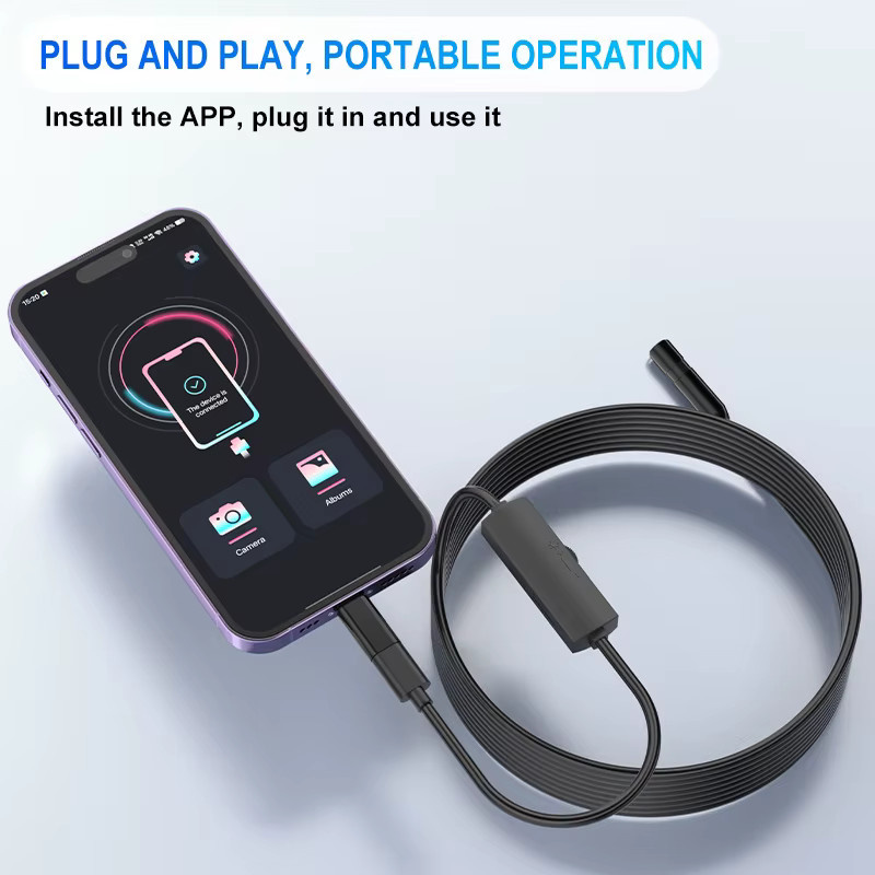 ZYPUSON Mini-HD-Kamera-Endoskop mit LEDs für Auto- und Kanalinspektion, schwarzes Endoskop-Inspektionstool mit weichem oder starrem Kabel für iOS und Android, Durchmesser: 5,5/8 mm - Bild 2
