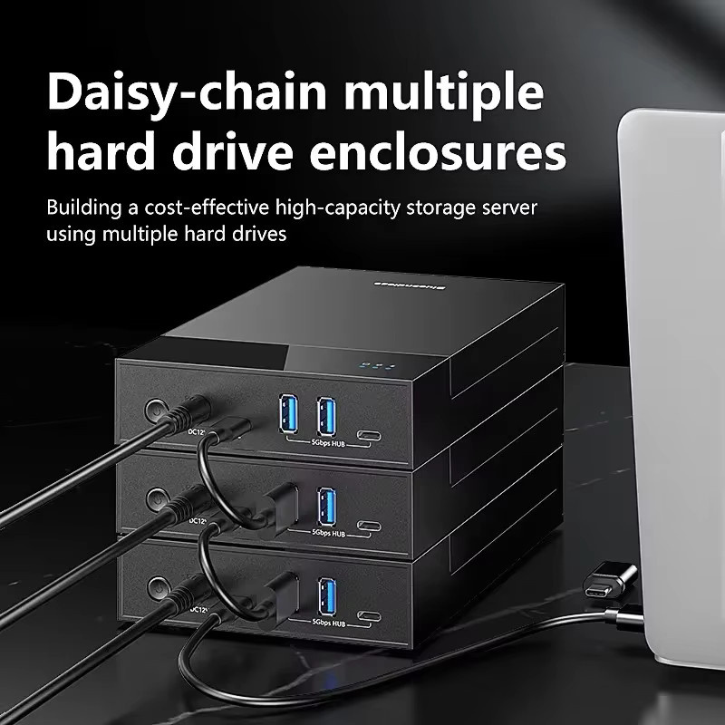 Lenovo 5-fach HDD/SSD-Gehäuse mit USB 3.0-Hub und USB-C-auf-SATA-Adapter, schwarz, unterstützt bis zu 18 TB - Bild 2