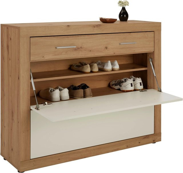 Mömax Schuhschrank modern in Weiß und Eiche mit Soft-Close-Türen und Schubladen, B/T/H: 120 x 36 x 100 cm - Bild 1