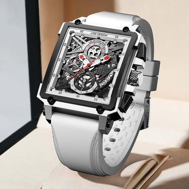 Lige Armbanduhr Quarz, Eckig, Silikon, Weiß, Herren - Bild 1