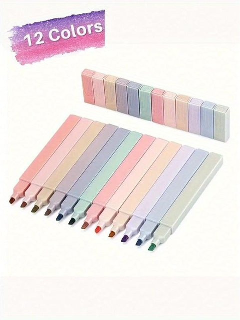 Morandi Pastell Textmarker Set mit Meißelspitze, 12 Stück bunt, schnelltrocknend und ohne Ausbluten für Journaling und Notizen - Bild 1