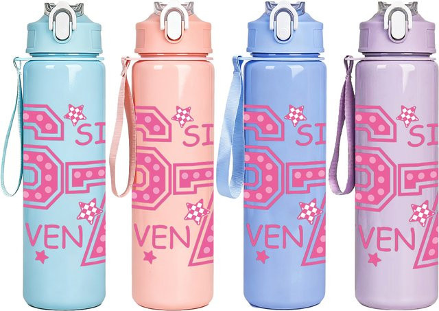 WIFEFUN Sportwasserflasche aus Kunststoff mit Klappdeckel und Druckdesign, Blau, 750 ml - Bild 1