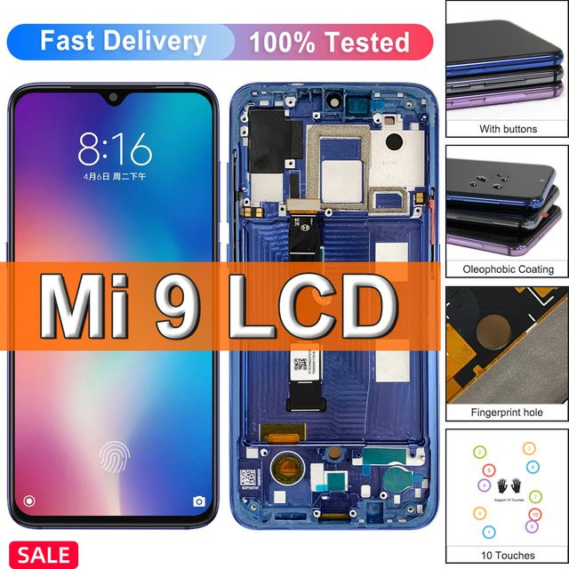 Xiaomi Mi 9 AMOLED LCD Display mit Touchscreen Digitizer und Rahmen in Schwarz für Modell M1902F1G Ersatzbildschirm - Bild 1