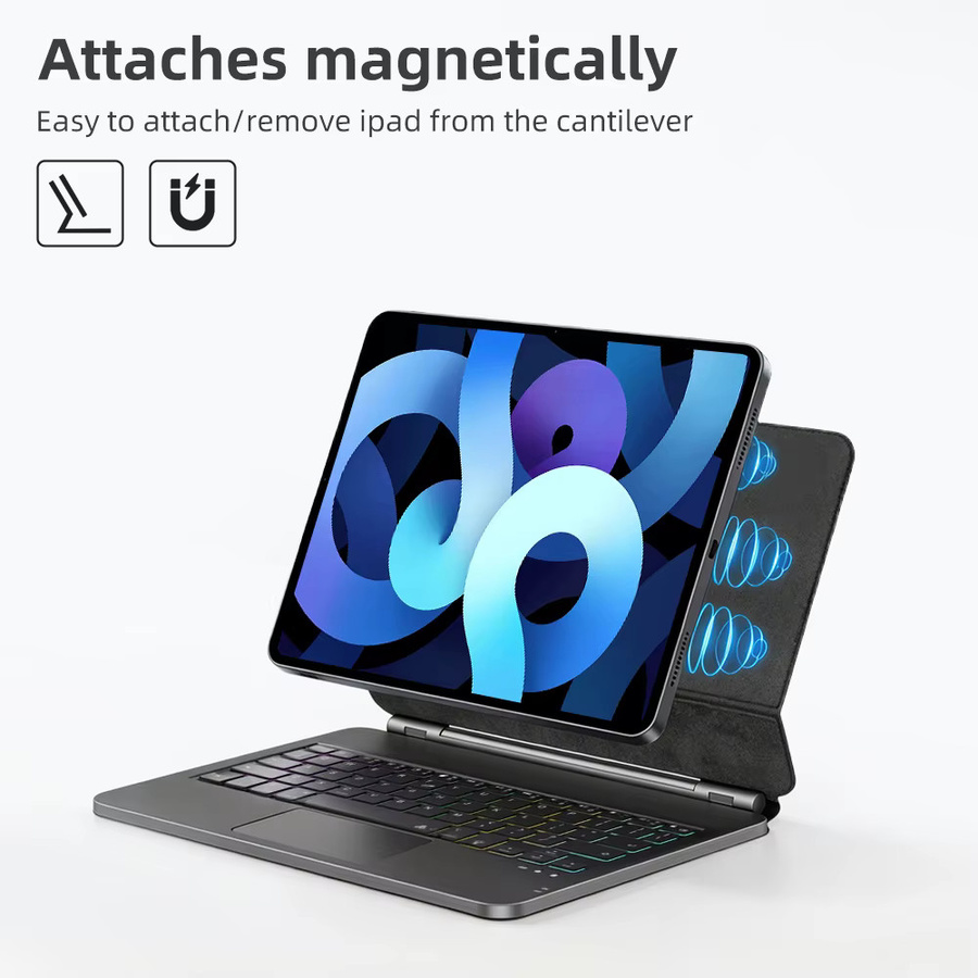 qukam Premium Tastaturhülle für iPad mit kabellosem Trackpad und Hintergrundbeleuchtung, Magnetische Abdeckung für iPad Air und Pro, erhältlich in Schwarz oder Weiß - Bild 3