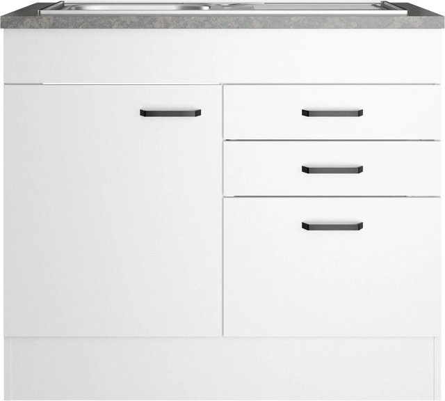OPTIFIT Spülenunterschrank Bonn214 Weiß mit Schubladen und Türen, B/T/H: 100 x 60 x 88 cm - Bild 1