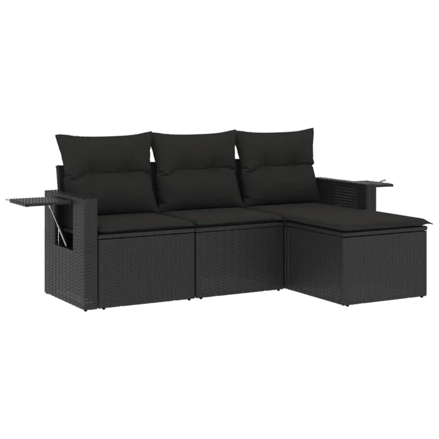 vidaXL 4-tlg Garten-Sofagarnitur aus Poly-Rattan mit Kissen in Schwarz - Bild 2