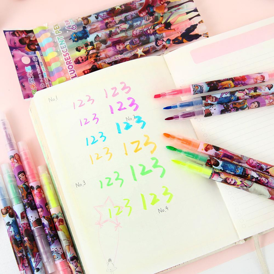 Yiran toy 1 Kpop Devil Hunter Leuchtmarker-Set mit Doppelköpfen in Mehrfarbig für Tagebuch, Zeichnen und DIY-Schulbedarf - Bild 4