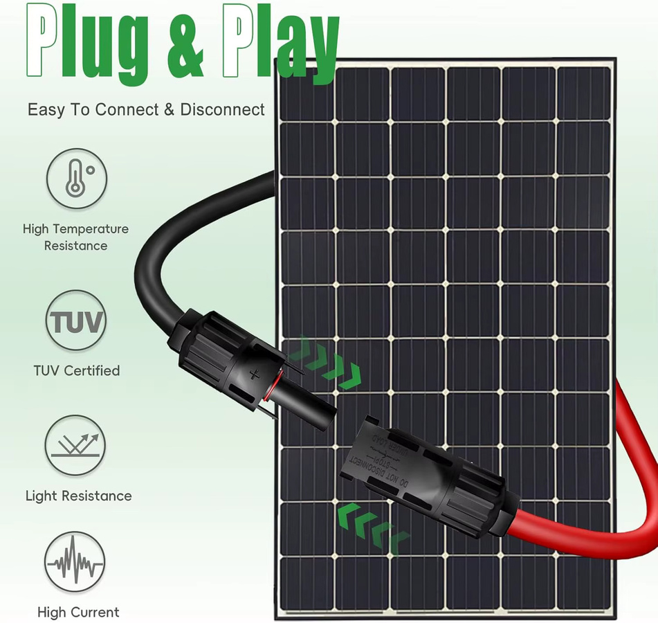 JMUYTOP 12AWG Solarkabel Solar-Verlängerungskabel mit MC4 Buchse auf Stecker für Wohnmobil-Solaranlagen kompatibel mit Ecoflow, Jackery und Anker - Bild 2