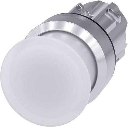 Siemens Pilzdrucktaster 3SU1051-1AD60-0AA0 mit Frontring aus Metall in Silber und weißem Knopf - Bild 1