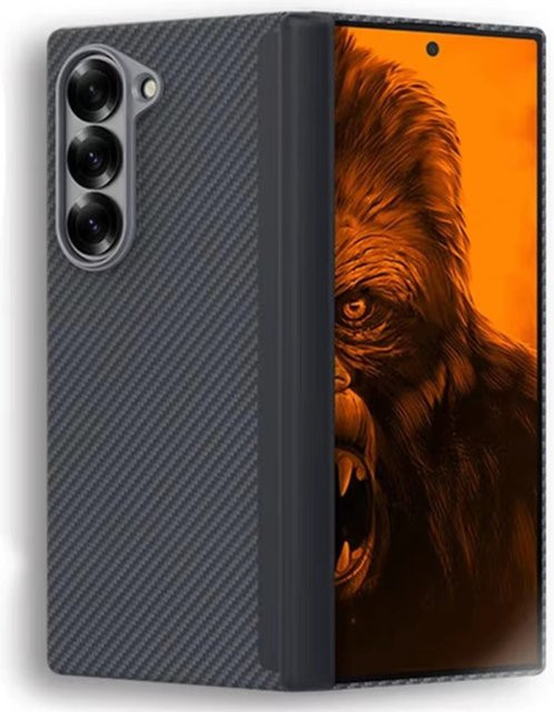 Slim Carbonfaser Schutzhülle für Samsung Galaxy Z Fold 8 Ultra, Fold7, Fold6 und Fold5 in Schwarz mit Zentraleschwenkachse - Bild 1