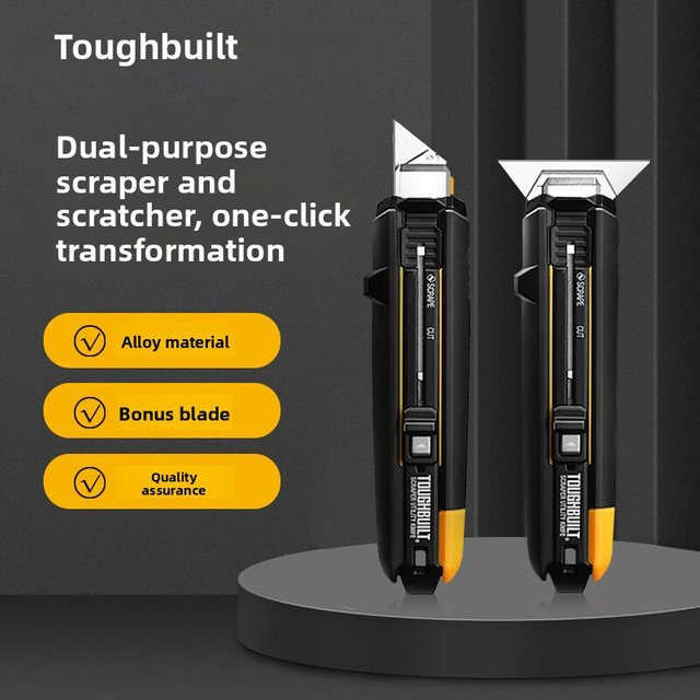 TOUGHBUILT Multifunktionales Allzweckmesser-Tapetenschaber mit 5-Klingen-Set in Schwarz - Bild 1