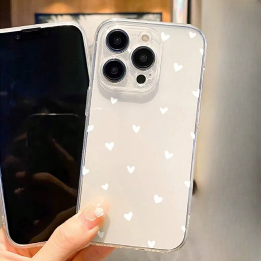 Transparente TPU-Handyhülle mit weißem Herzmuster für Apple iPhone 11 bis iPhone 17 Pro Max und weitere Modelle - Bild 2