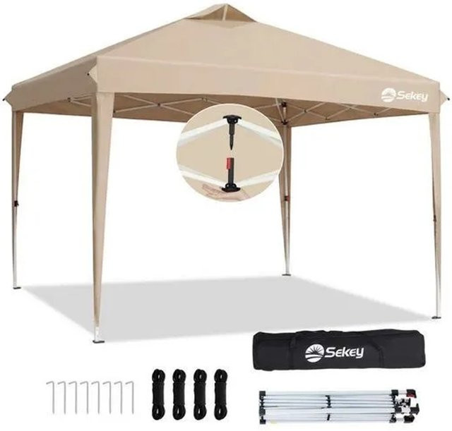 Sekey Faltpavillon Taupe aus Oxford-Gewebe mit UV-Schutz und Belüftung B/T: 300 x 300 cm, Höhe: 260 cm - Bild 1