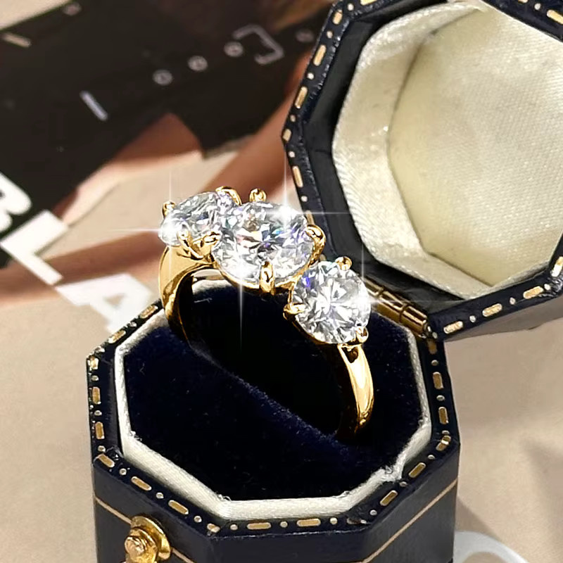 IOGOU Drei-Stein-Ring, Gold, Moissanit, Damen - Bild 4
