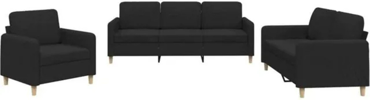 Vidaxl 3-tlg. Sofagarnitur Modern in Schwarz aus Stoff und Metall mit Kissen - Bild 1